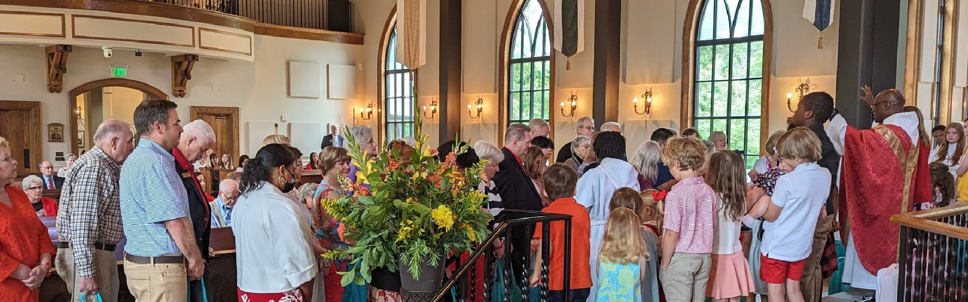 people gathering in church
